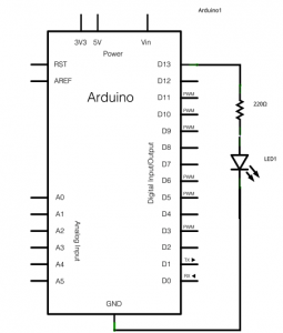 Схема подключения светодиода к Arduino
