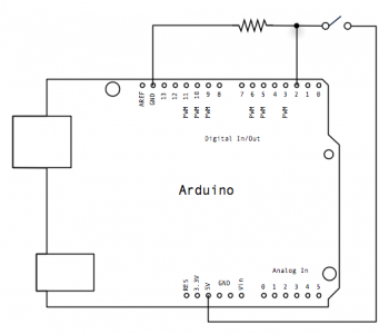 Cхема подключения кнопки к Arduino